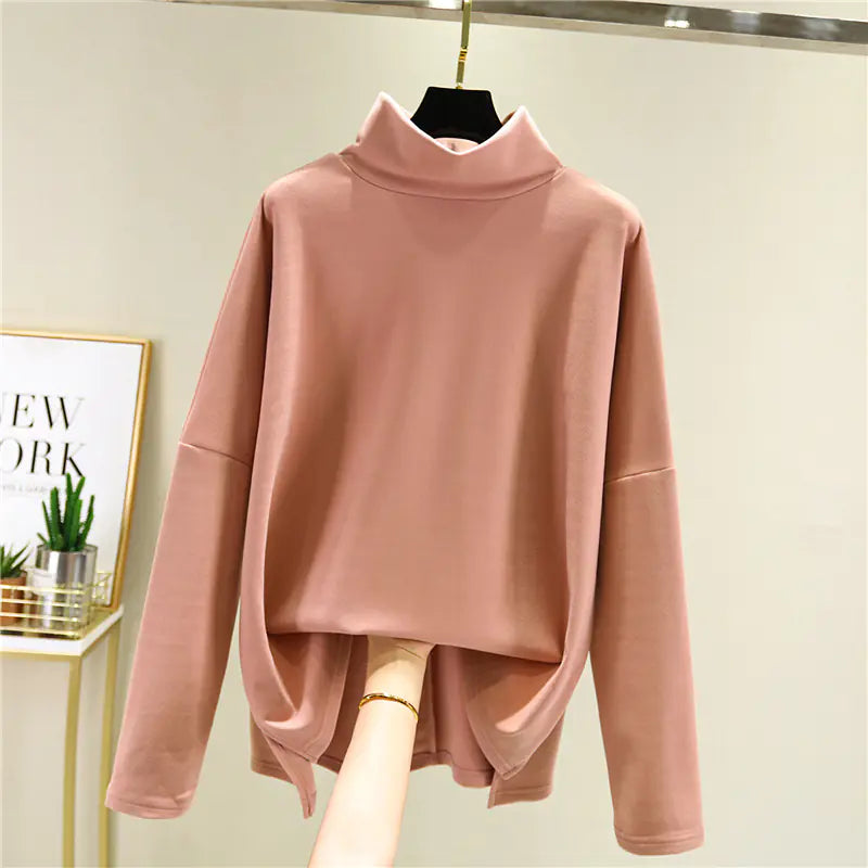 Double-Faced Velvet High-Neck Long-Sleeved Shirt for Women