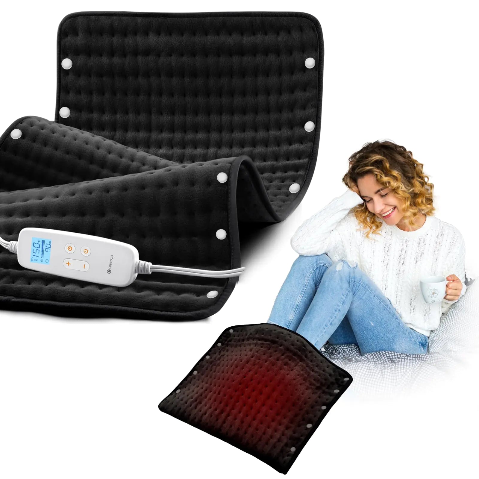 CooCoCo Large Heating Pad for Back Pain Relief FSA HSA Eligible Foot Warmer with 10ft Cord Electric Heating Pad for Feet Period Cramps Machine Washable 17"x33" Valentines Day Gifts for Women Men