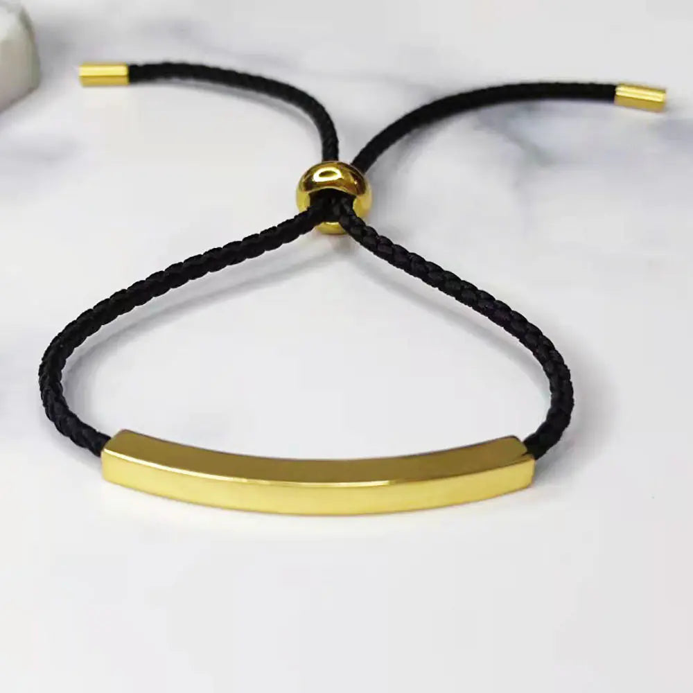 Stainless Steel Hollow Tube Nameplate Bracelet with Braided Cord