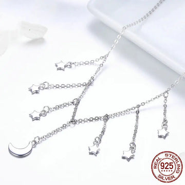 S925 Silver Necklace with Dazzling Star and Moon