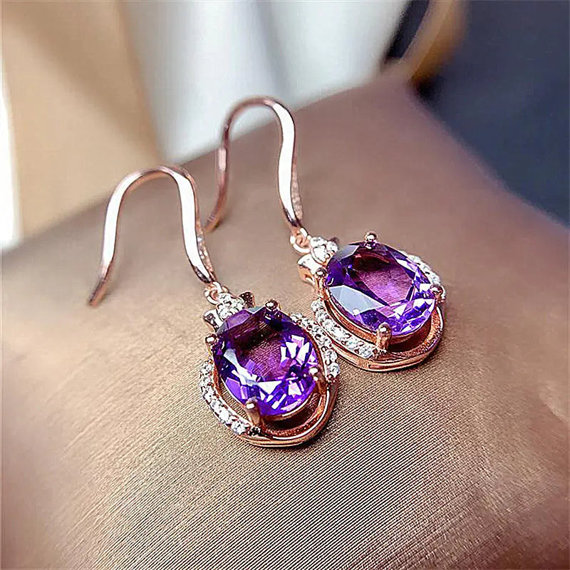 Korean Austrian Purple and Red Diamond Crystal Earrings