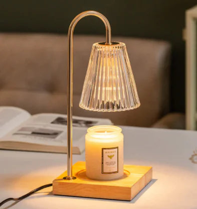 Electric Candle Heater with Wood Base and Aromatherapy Light