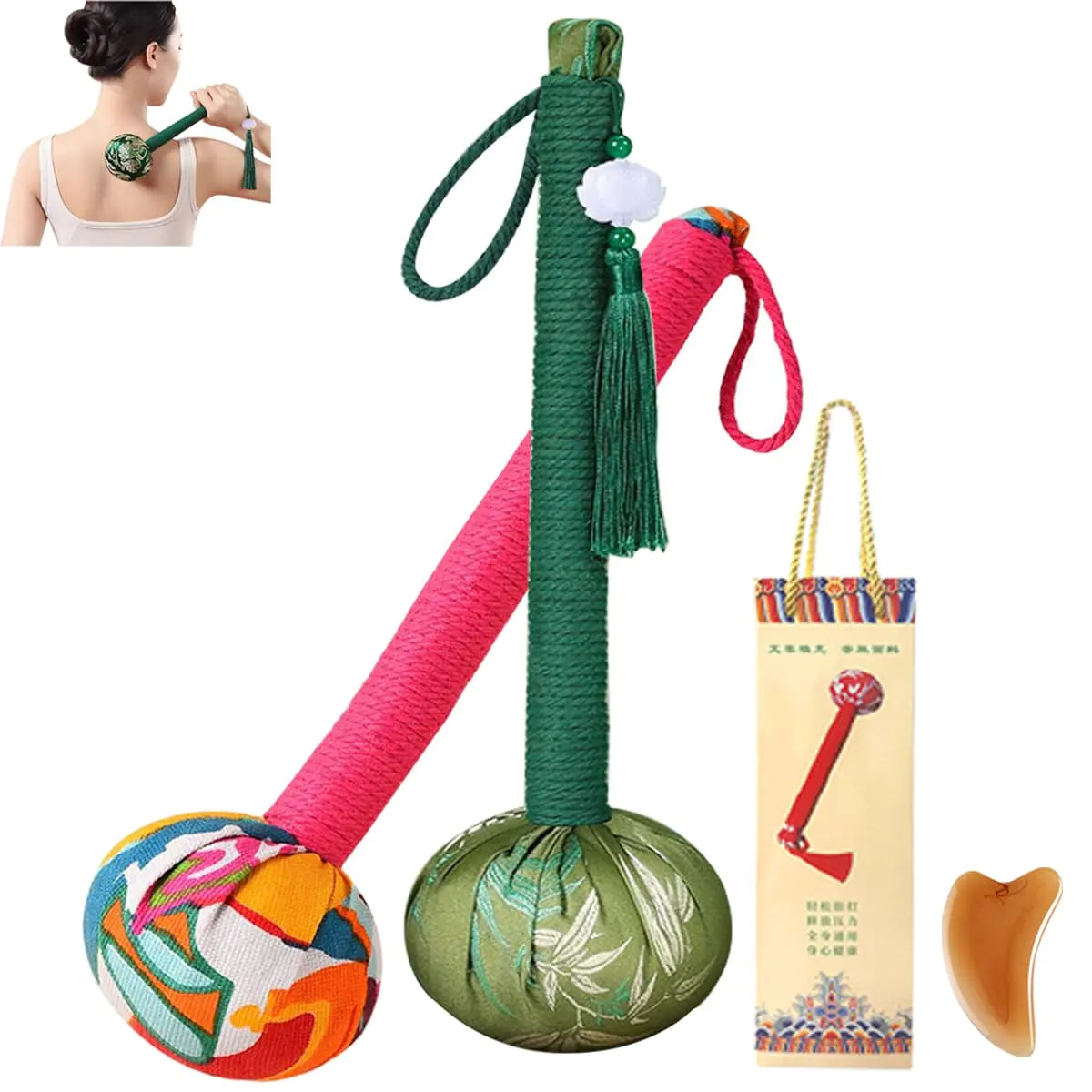 ArancioneandQ Wormwood Massage Hammer Manual Body Massage Hammer 2 Pcs Massage Tools for Whole Body Sore Muscles Relax Health Gifts (Silk+Cotton)