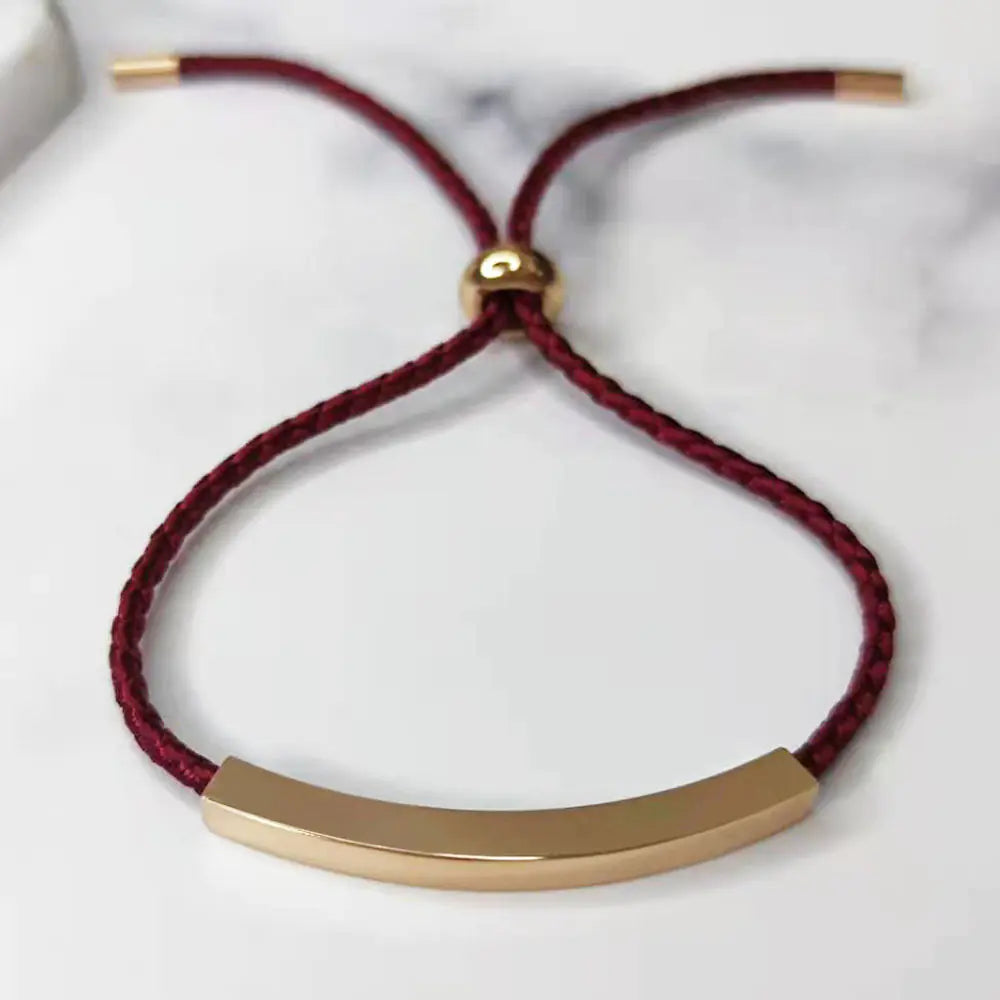 Stainless Steel Hollow Tube Nameplate Bracelet with Braided Cord