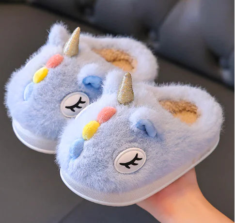 Children's Cotton Slippers - Warm Unicorn Design (One Pair)