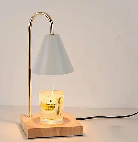 Electric Candle Heater with Wood Base and Aromatherapy Light