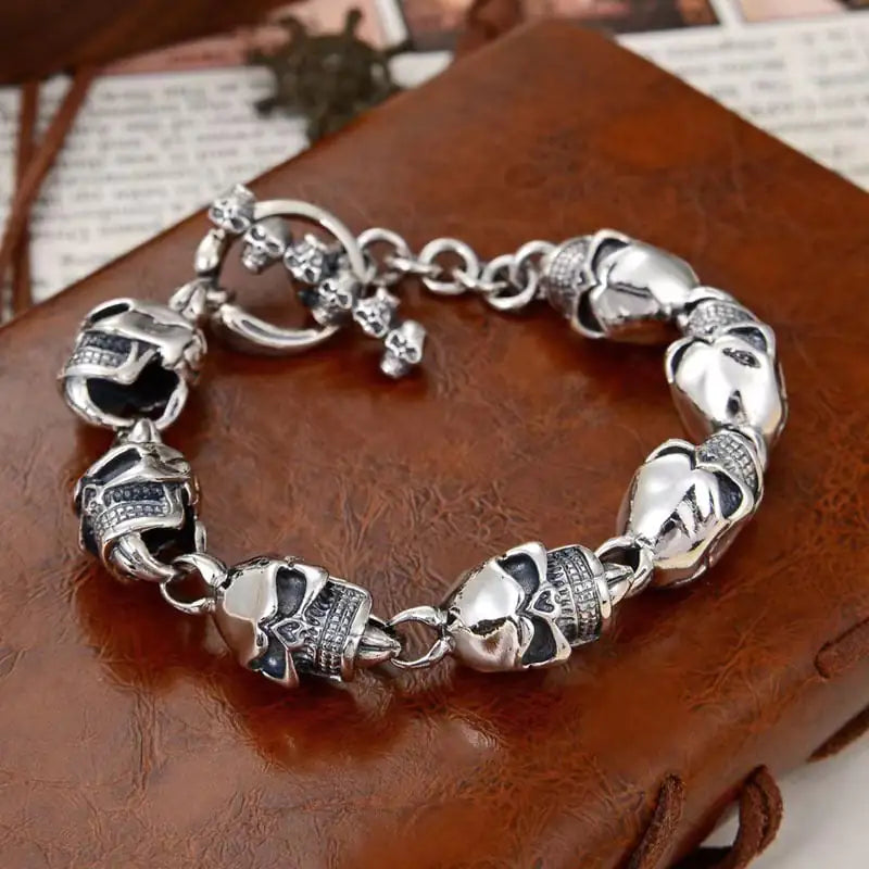 S925 Sterling Silver 12mm Dark Skull Bracelet for Men