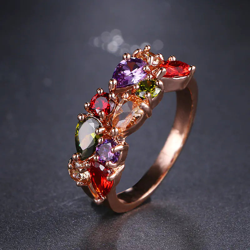 Colorful Zircon Ring for Women in Rose Gold