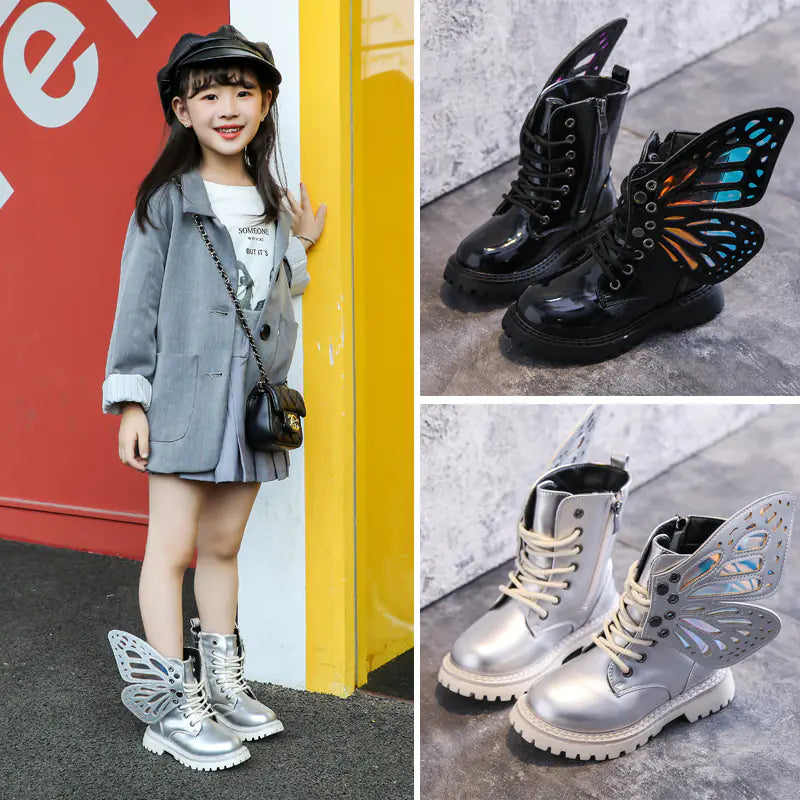Children's Fashion Silver Winged Ankle Boots