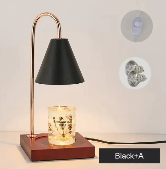 Electric Candle Heater with Wood Base and Aromatherapy Light
