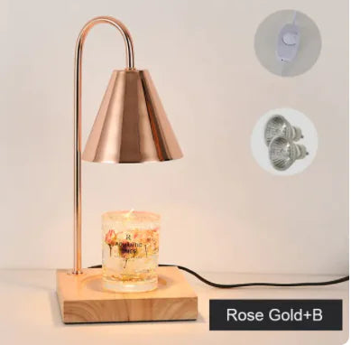Electric Candle Heater with Wood Base and Aromatherapy Light
