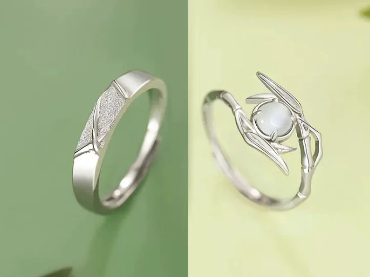 Bamboo Joint Ring with Zircon Couples Bracelet