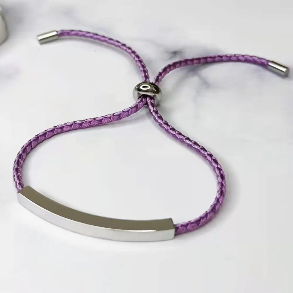 Stainless Steel Hollow Tube Nameplate Bracelet with Braided Cord