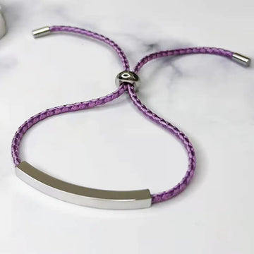 Stainless Steel Hollow Tube Nameplate Bracelet with Braided Cord
