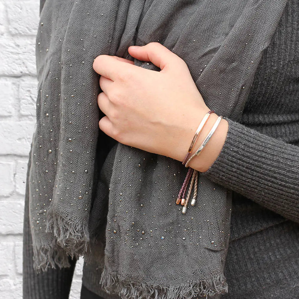 Stainless Steel Hollow Tube Nameplate Bracelet with Braided Cord