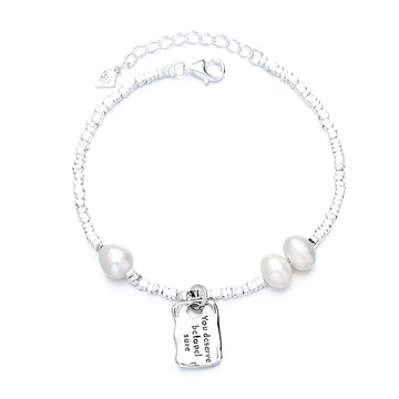 S925 Sterling Silver Pearl Square Pendant Bracelet