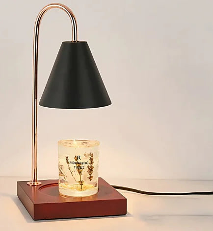 Electric Candle Heater with Wood Base and Aromatherapy Light
