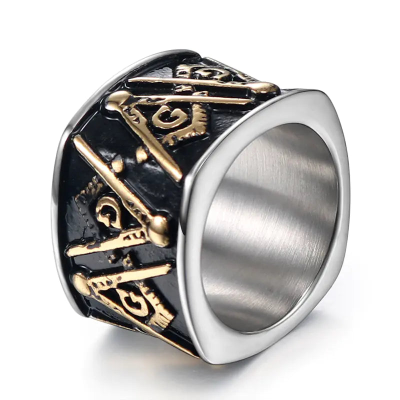 Vintage Gold Titanium Steel Masonic Ring for Men
