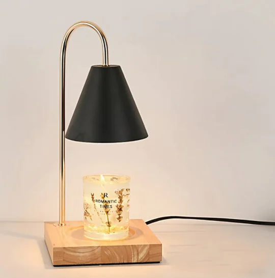 Electric Candle Heater with Wood Base and Aromatherapy Light