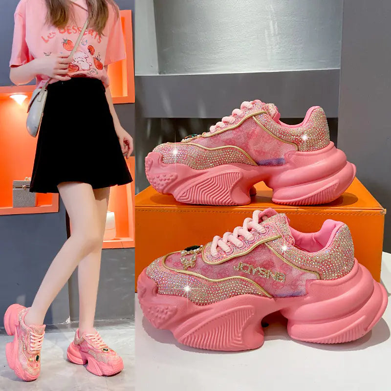 Chunky Platform Sneakers with Reflective Surface