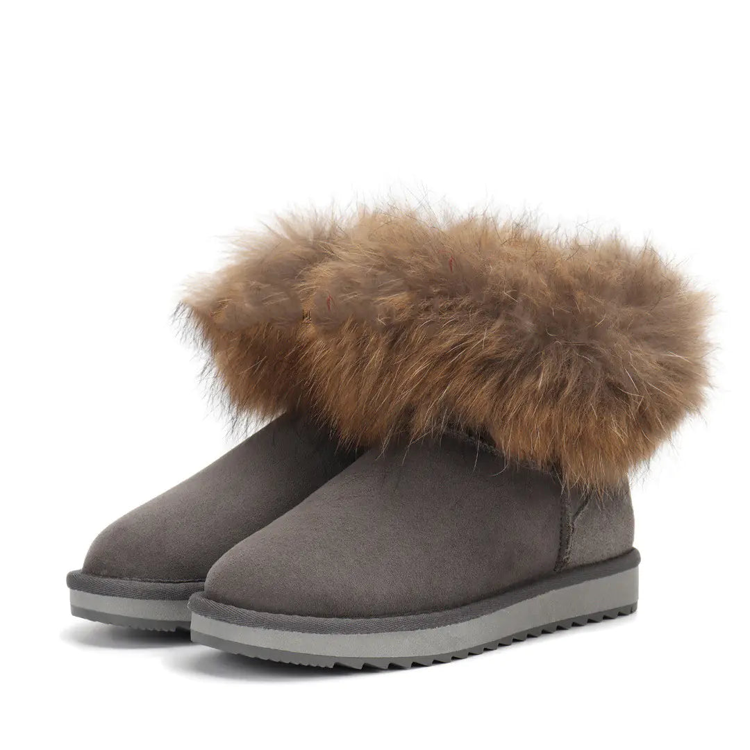 Classic Women's Sheepskin Snow Boots with Fox Fur Trim