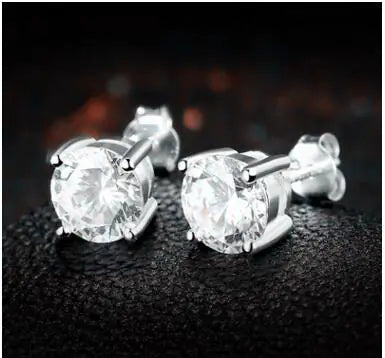 S925 Silver Stud Earrings with Four-Prong Zirconia