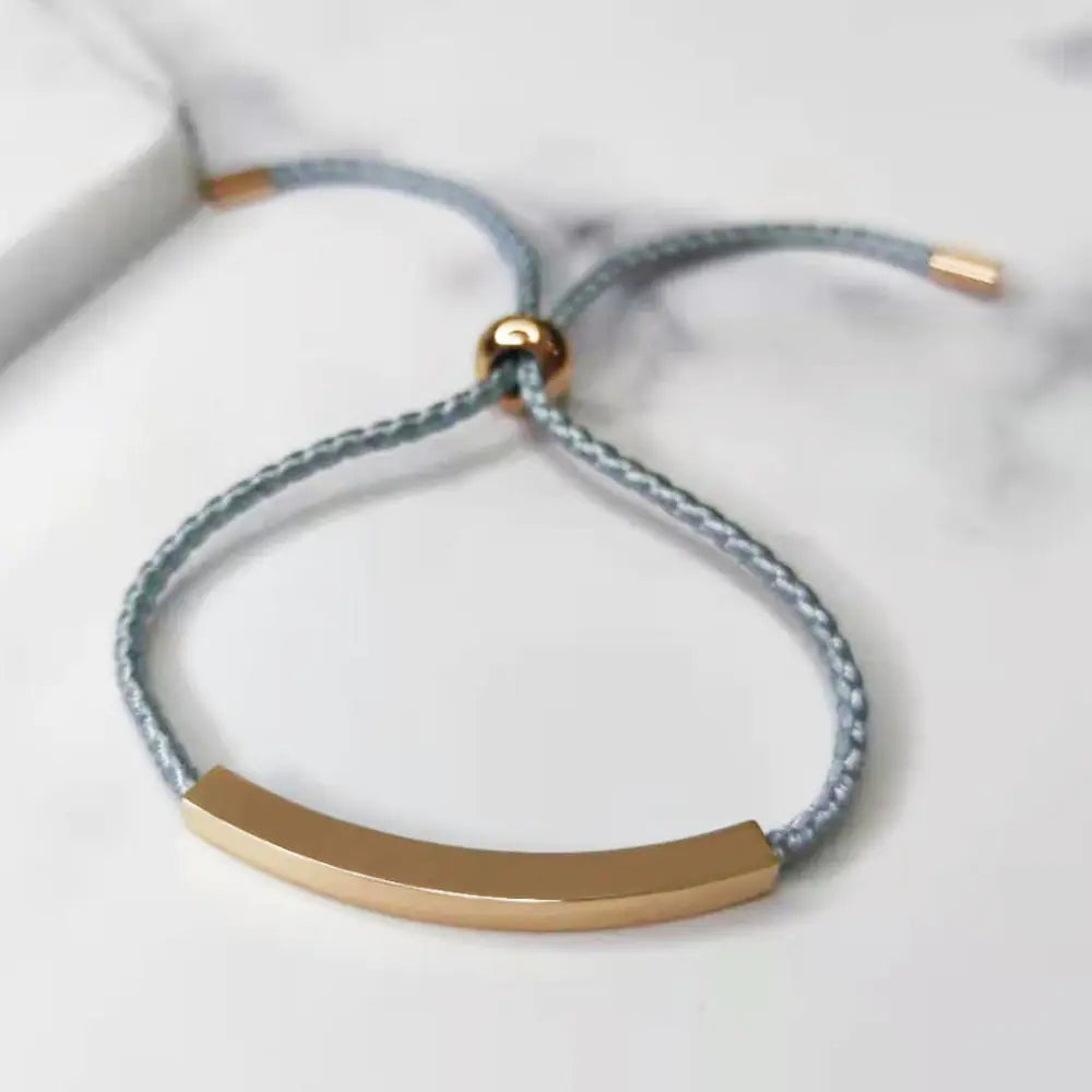 Stainless Steel Hollow Tube Nameplate Bracelet with Braided Cord