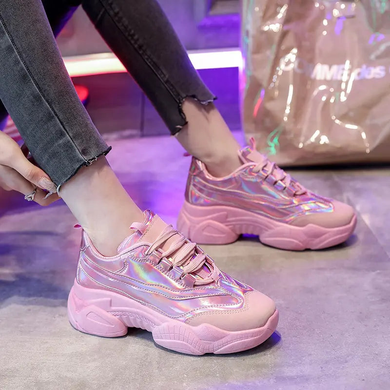 Chunky Platform Sneakers with Reflective Surface