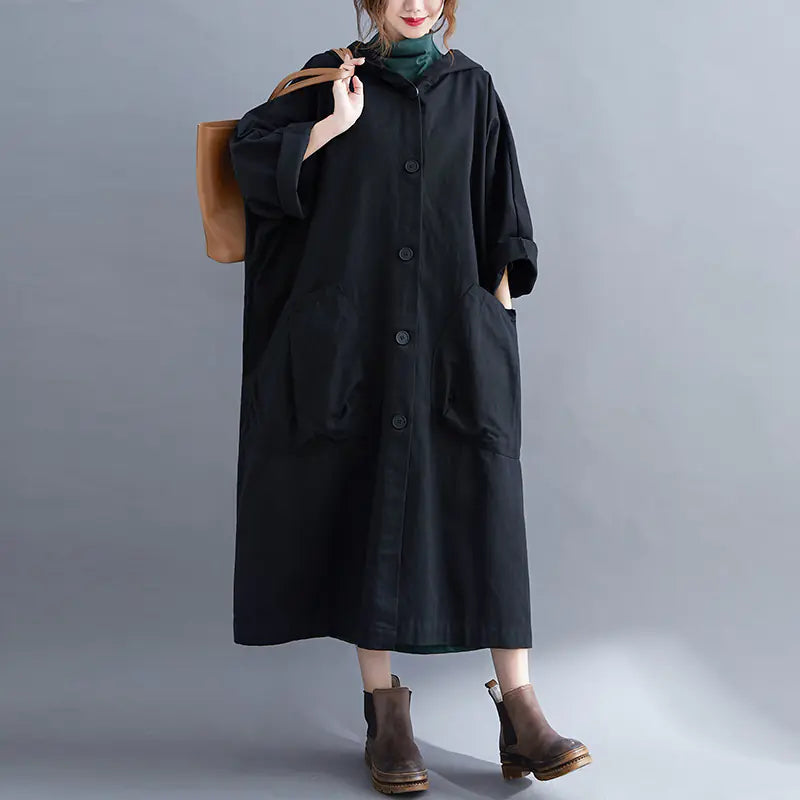 Women's Long Over-the-Knee Trench Coat with Pockets