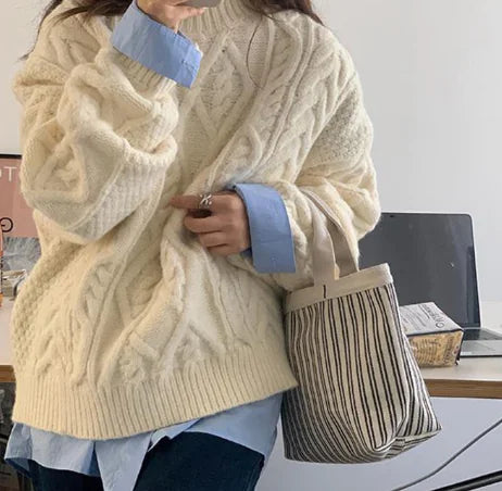 Korean Chic Oversized Knitted Sweater with Twist Design