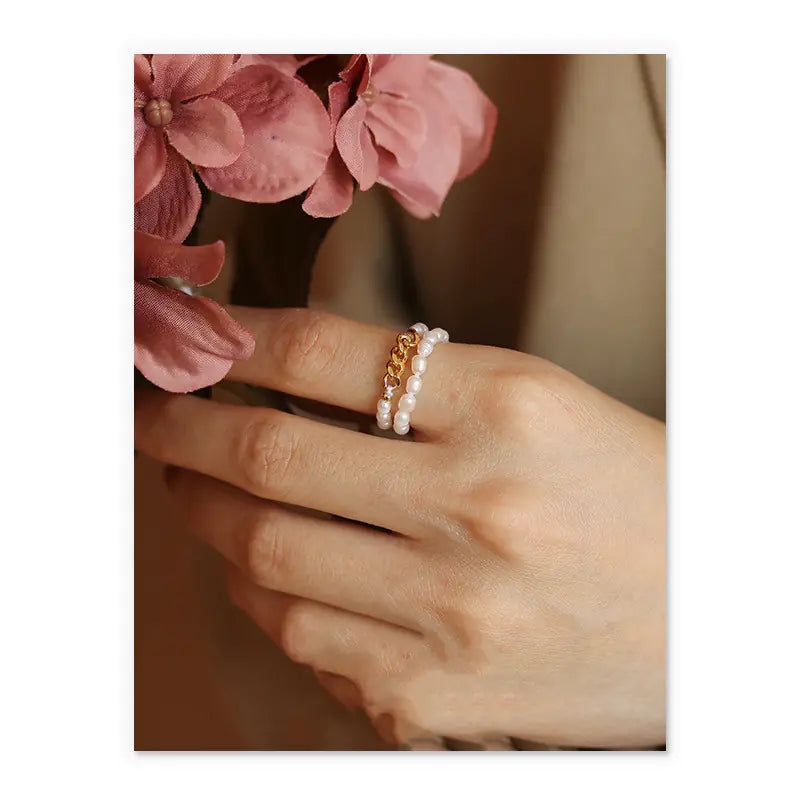 Natural Pearl Ring with Vintage Gold Plating Design