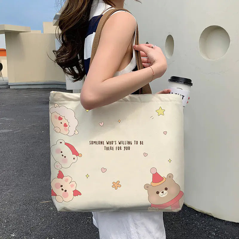 Cute Bear Canvas Shoulder Bag for Women and Students
